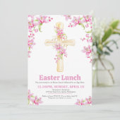 Cross Pasen Lunch roze orchidee bloemen Kaart (Staand voorkant)
