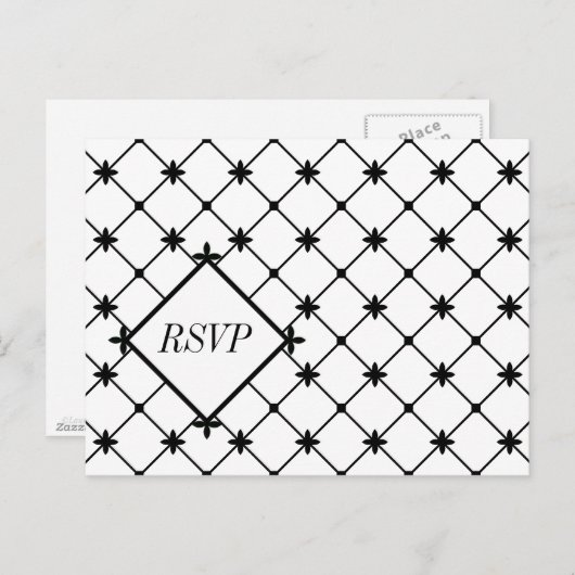Cross Pattern RSVP Black White Crosses Briefkaarte Uitnodiging Briefkaart (Voorkant / Achterkant)