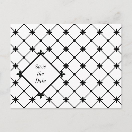 Cross Pattern Save the Date Black White Briefkaart (Voorkant)
