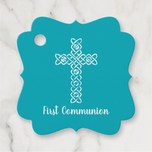 Cross Peacock Blue Community Baptism Christen Bedankjes Labels