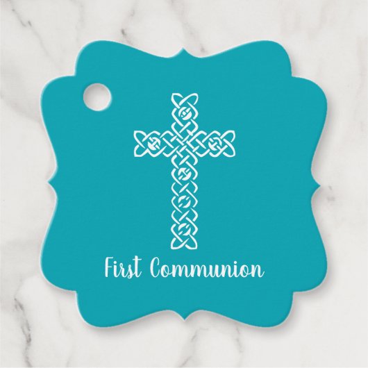 Cross | Peacock Blue Community Baptism Christen Bedankjes Labels (Voorkant)