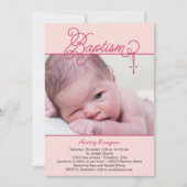 Cross Pendant Foto Doopsel Uitnodiging - Roze (Voorkant)