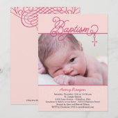 Cross Pendant Foto Doopsel Uitnodiging - Roze (Voorkant / Achterkant)