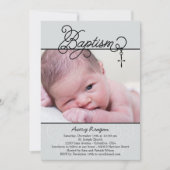 Cross Pendant Foto Doopsel Uitnodiging - Zwart (Voorkant)