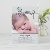 Cross Pendant Foto Doopsel Uitnodiging - Zwart (Staand voorkant)