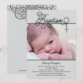 Cross Pendant Foto Doopsel Uitnodiging - Zwart (Voorkant / Achterkant)