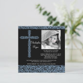 Cross-Photo Baptisme Inture Baby Boy Kaart (Staand voorkant)