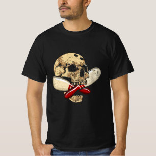 Cross Pins Bowling Retro Skull Skelet Head Hallo T-shirt