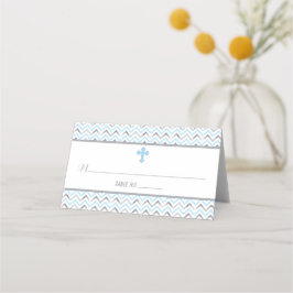 Cross Place Card-blauw en zilver Plaatskaartje