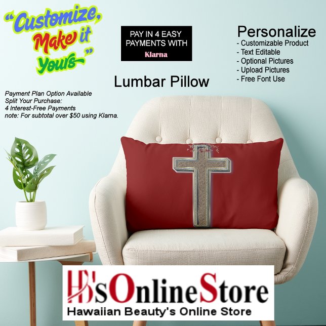 Cross Polyester Lumbar Pillow with Red Background  Kussen (Cross Polyester Lumbar Pillow with Red Background.)