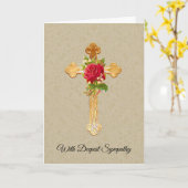 Cross Red Roses Christelijke condoleances Kaart (Gele Bloem)