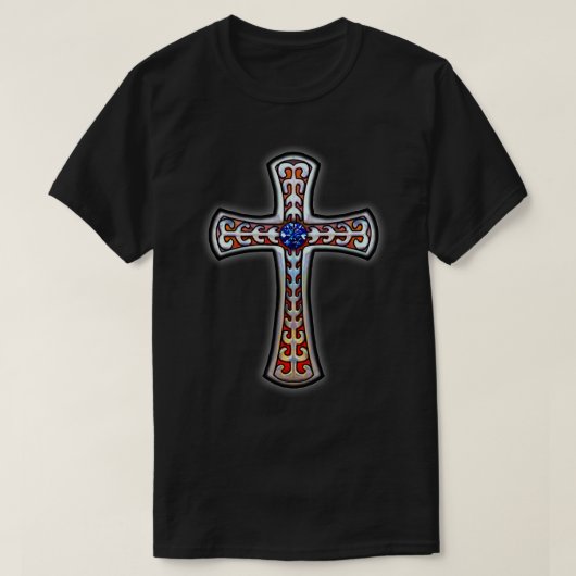 Cross Retro Blauwe Edelsteen T-shirt (Design voorkant)