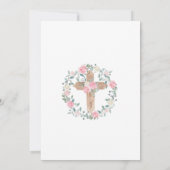Cross Roze Bloemen Meisje Eerste Heilige Communie Kaart (Achterkant)