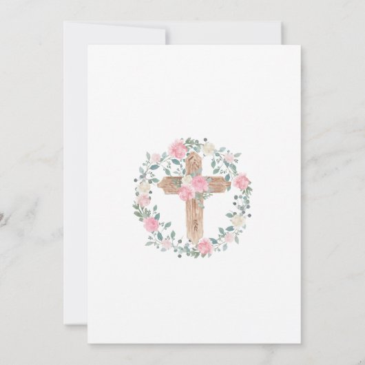 Cross Roze Bloemen Meisje Eerste Heilige Communie Kaart (Achterkant)