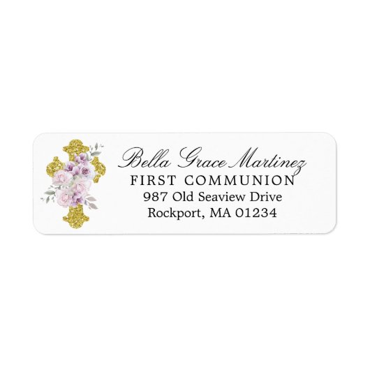Cross-roze Floral First Community Return Address Etiket (Voorkant)