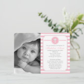 Cross-roze Stripes Girl Foto Baptisme Uitnodiging (Staand voorkant)