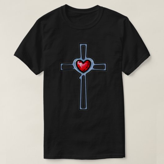 Cross Ruby Rode Edelsteen Hart T-shirt (Design voorkant)
