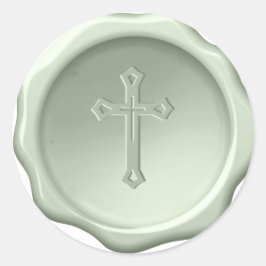 Cross Sage Wax Seal Groen reliëf Religieus Ronde Sticker