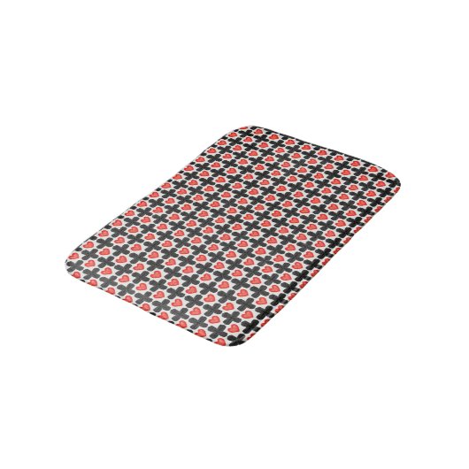 Cross Shaped Checkered Pattern with Red Hearts Badmat (Gekanteld)