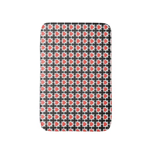 Cross Shaped Checkered Pattern with Red Hearts Badmat (Voorkant Verticaal)