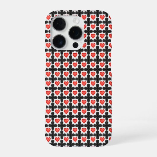 Cross Shaped Checkered Pattern with Red Hearts iPhone Hoesje (Achterkant)