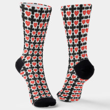 Cross Shaped Checkered Pattern with Red Hearts