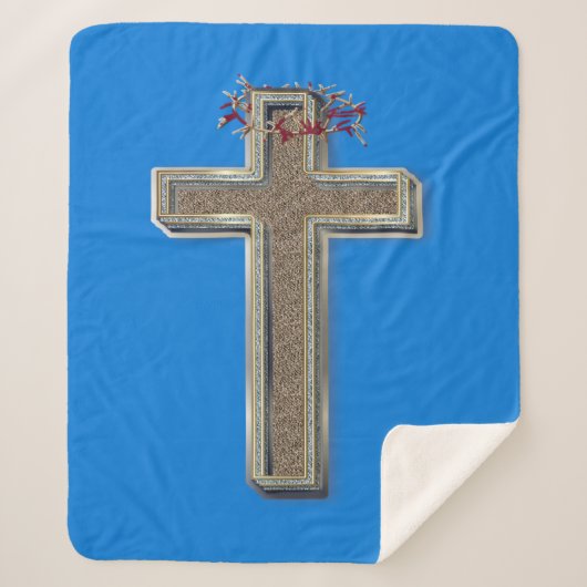 Cross Sherpa Blanket with Blue Background Sherpa Deken (Voorkant)