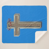 Cross Sherpa Blanket with Blue Background Sherpa Deken (Voorkant (horizontaal))