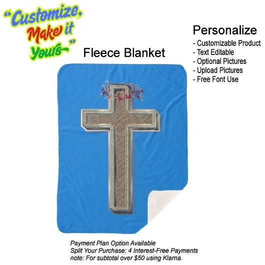 Cross Sherpa Blanket with Blue Background Sherpa Deken