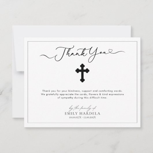 Cross Simple Scrift Funeral Bedankt Kaart (Voorkant)