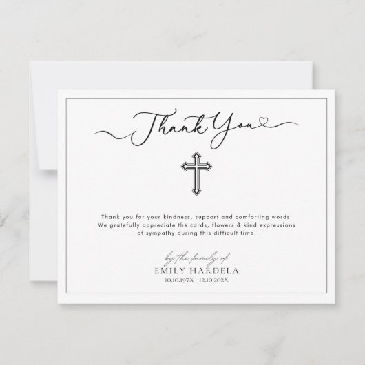 Cross Simple Scrift Funeral Thank You Card Bedankkaart (Voorkant)