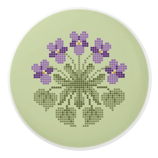 Cross-steek viooltjes keramische knop (Voorkant)