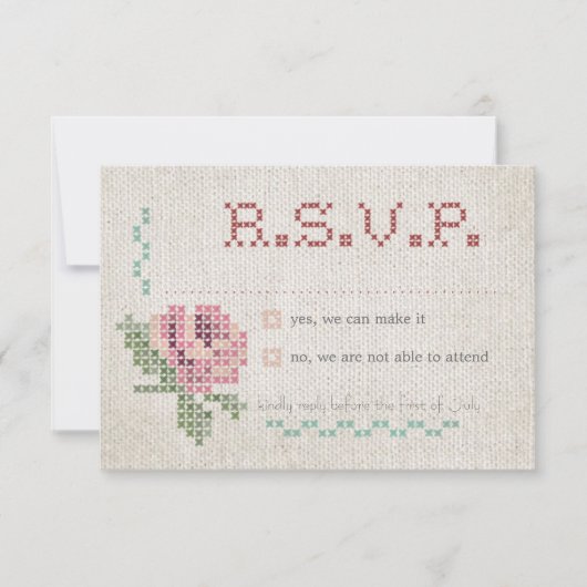 Cross-Stitch Antiek Wedding RSVP-kaart RSVP Kaartje (Voorkant)