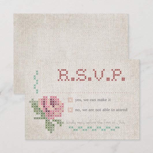 Cross-Stitch Antiek Wedding RSVP-kaart RSVP Kaartje (Voorkant / Achterkant)