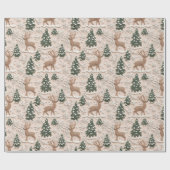 Cross Stitch Christmas Tree & Deer Sneeuwbos Cadeaupapier (Vlak)