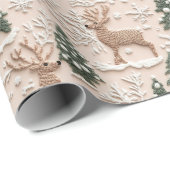 Cross Stitch Christmas Tree & Deer Sneeuwbos Cadeaupapier (Rol Hoek)