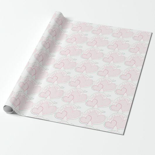 Cross-stitch Hearts Sweetheart Wrapping Paper Cadeaupapier (Uitgerold)
