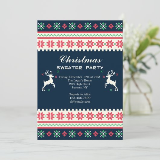 Cross-Stitch Holiday Uitnodiging (Staand voorkant)