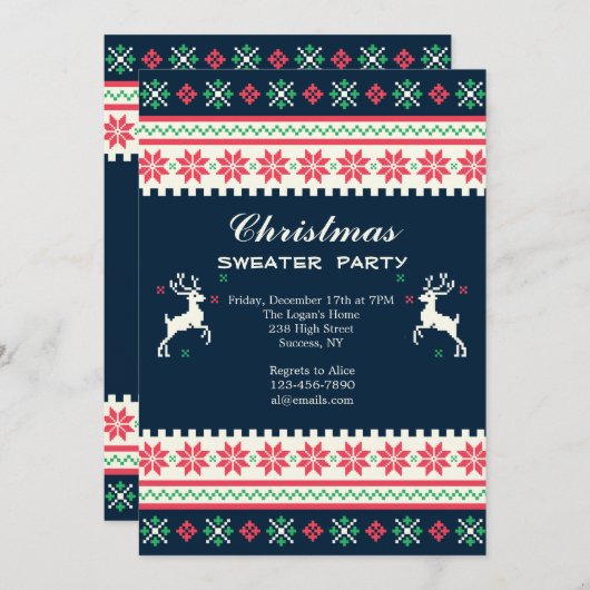 Cross-Stitch Holiday Uitnodiging (Voorkant / Achterkant)