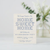 Cross-Stitch Home Sweet Home Blue Housewarming Briefkaart (Staand voorkant)