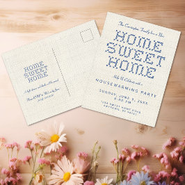 Cross-Stitch Home Sweet Home Blue Housewarming Briefkaart