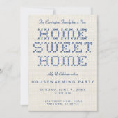Cross-Stitch Home Sweet Home Blue Housewarming Kaart (Voorkant)