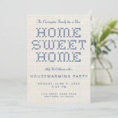 Cross-Stitch Home Sweet Home Blue Housewarming Kaart (Staand voorkant)