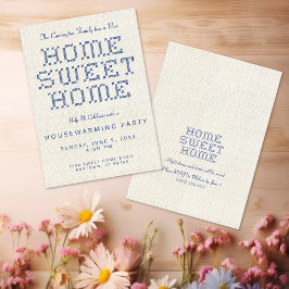Cross-Stitch Home Sweet Home Blue Housewarming Kaart