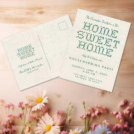 Cross-Stitch Home Sweet Home Green Housewarming Briefkaart