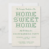 Cross-Stitch Home Sweet Home Green Housewarming Kaart (Voorkant)