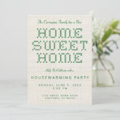 Cross-Stitch Home Sweet Home Green Housewarming Kaart (Staand voorkant)