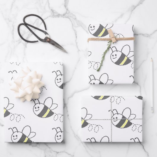 Cross Stitch Pattern Print Schattige Bee Baby show Inpakpapier Vel (Voorkant)