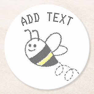 Cross Stitch Pattern Print Schattige Bee Baby show Ronde Kartonnen Onderzetter