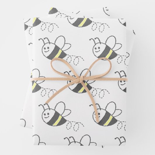 Cross Stitch Pattern Print Schattigee bij Inpakpapier Vel (In situ)